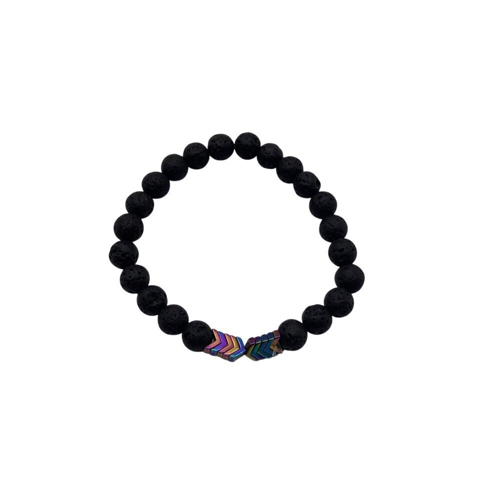 Cundo Lava Rock‎ Beads Stretch Bracelet Unisex Multicolor Accent